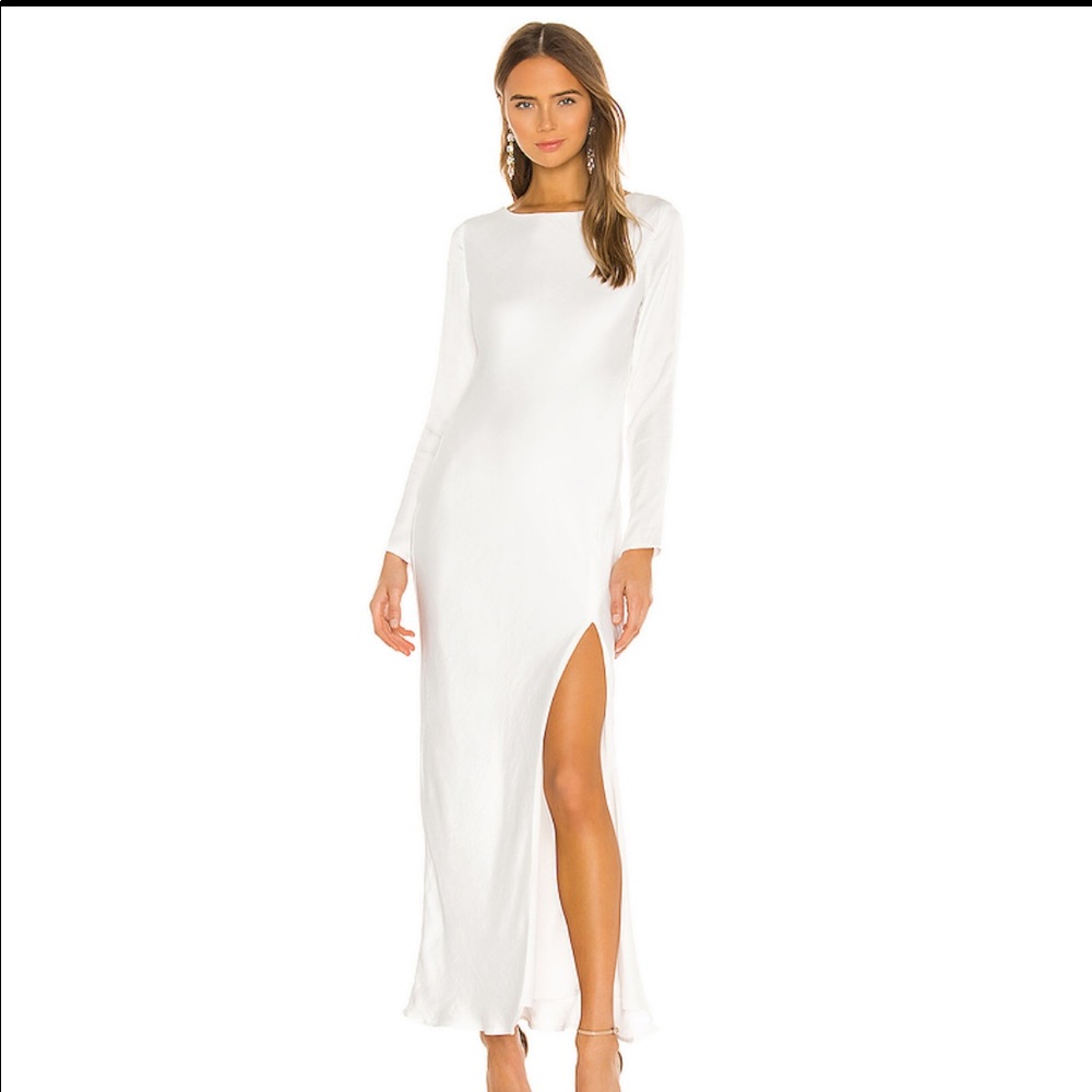Revolve - White silk full length sleeve dress NWT
